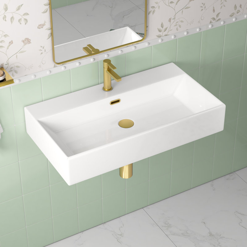 Turner 30" W x 16" D Vitreous China Rectangular Wall Bathroom Sink with Overflow, White