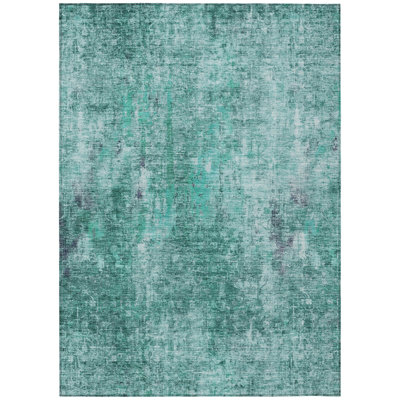 Tapis d'extérieur lavable abstrait bleu sarcelle 10 pi x 14 pi bleu vert et gris