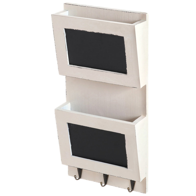 Cedres Wall 2 Slot Organiser with Key Hooks, White/Black