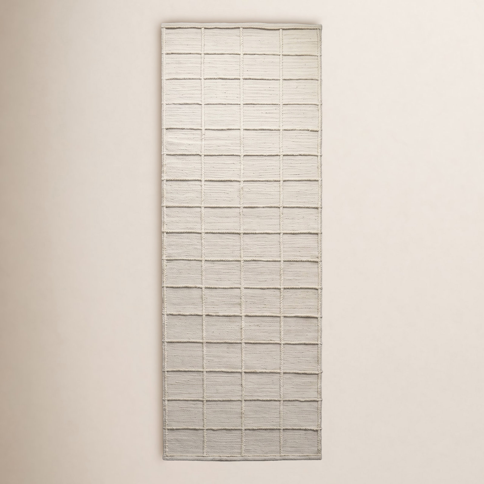 Beige Hand-Woven Geometric Wool Rug, Runner 2'3" x 8'