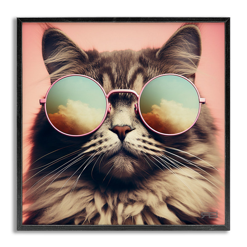 Cat & Cloud Reflection Glasses Giclee Art by Roozbeh Bahramali, Farmhouse Gray Framed Giclee, 12" H x 12" W
