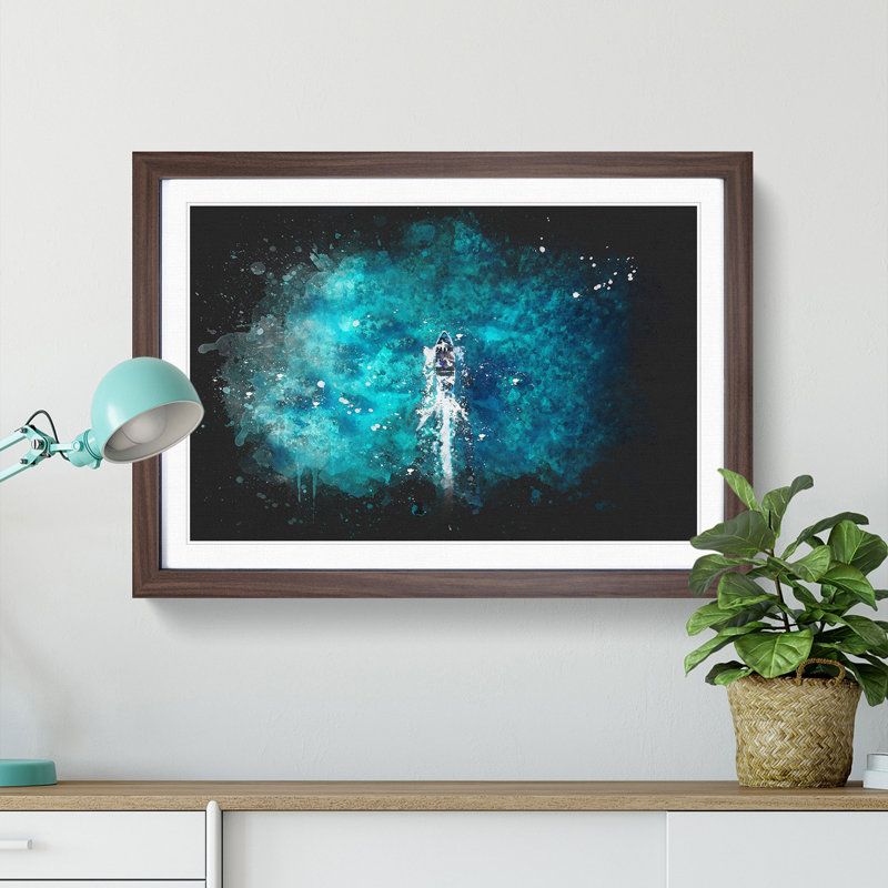 Boat in the Maldives - Picture Frame Painting Print, 45cm H x 63cm W x 2cm D, Walnut Framed