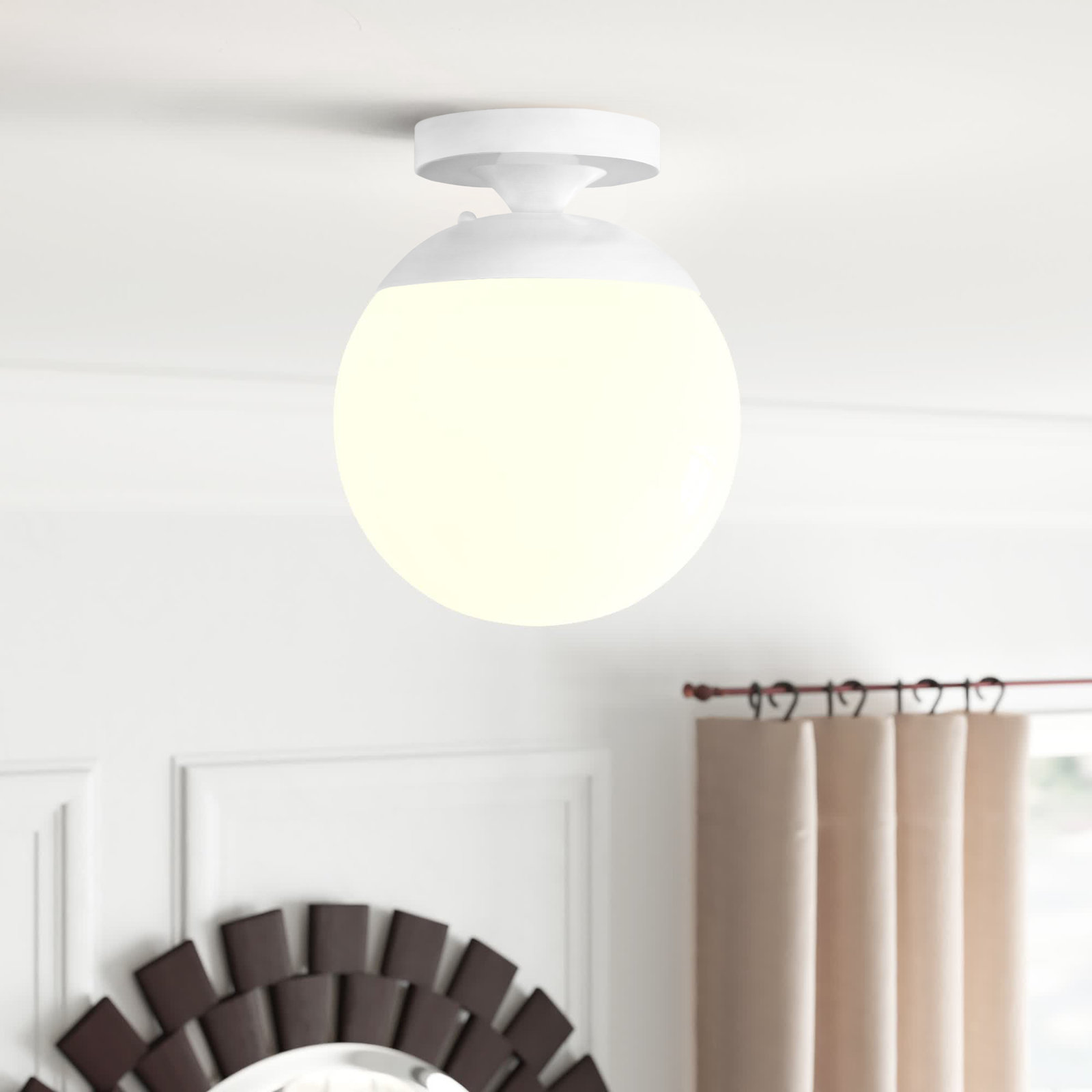Meri Single Light Glass Semi Flush Mount, White, White, No