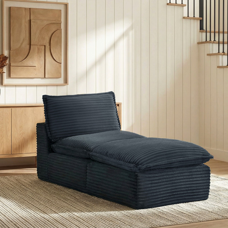 Single Middle Modular Sofa, Striped Corduroy Armless Chaise