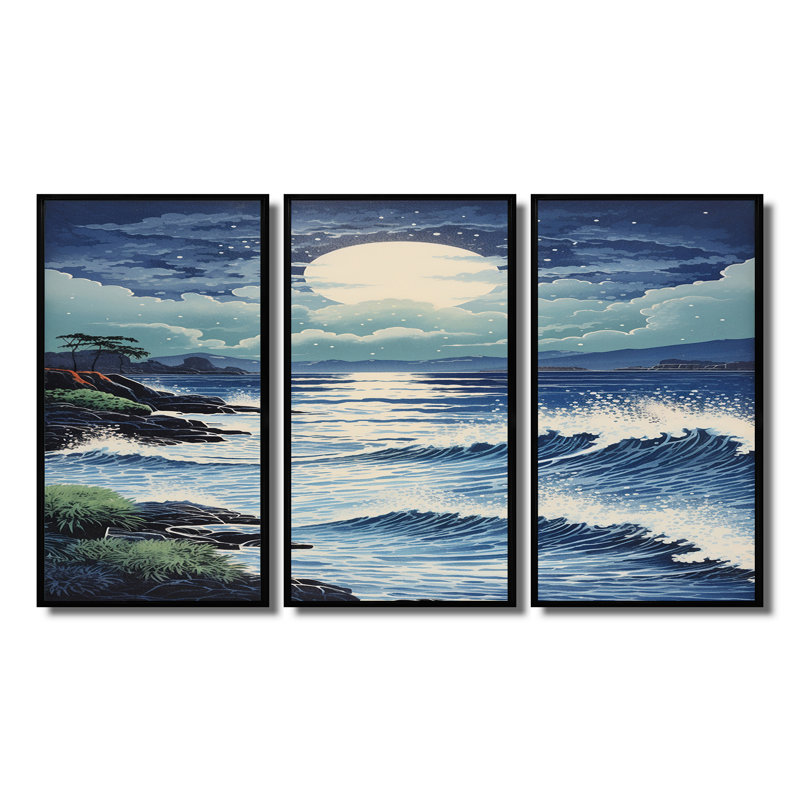 Robbinsdale - ensemble de reproductions d'art mural plage et océan, H 28 po x l 36 po x P 1 po, Cadre flottant noir