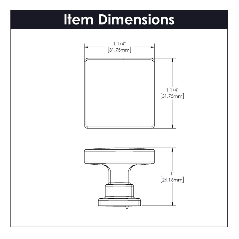 Brushed Golden Brass Square Knob with Mounting Hardware