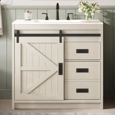  36" Farmhouse Single Sink Bathroom Vanity, White