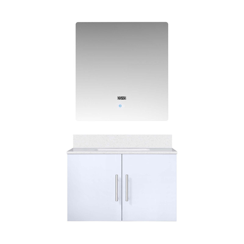 Charmant meuble-lavabo avec comptoir en quartz de qualité supérieure et miroir à DEL pour une salle de bain élégante, Blanc