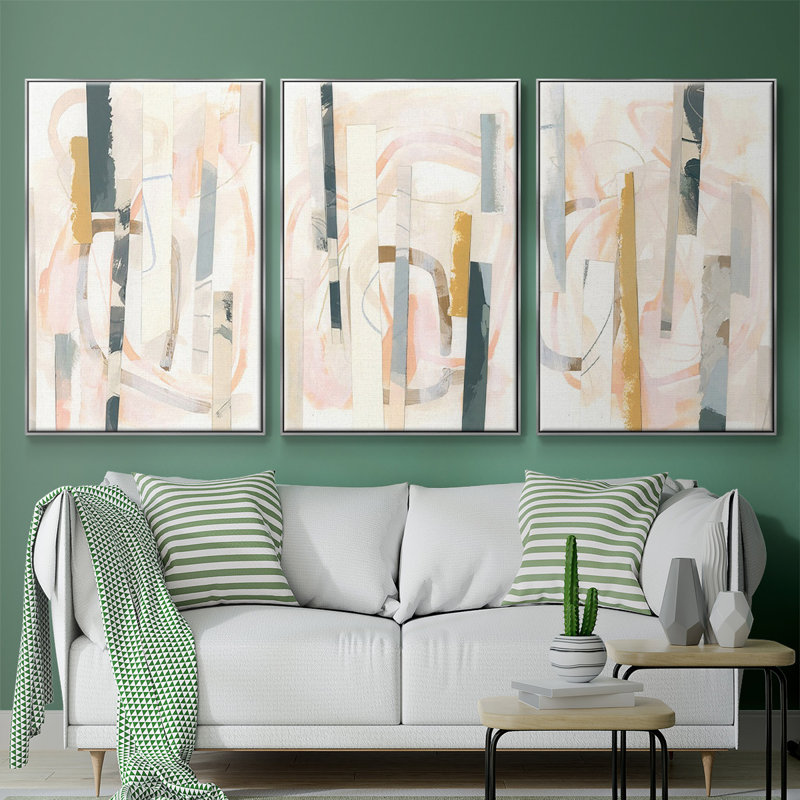 " Melon Litmus I " 3 - Pieces, Silver Framed, 48" H x 96" W x 2" D