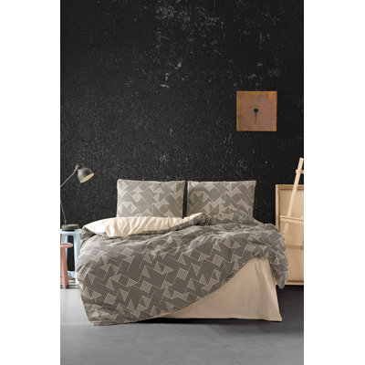 Ensemble de housse de courtepointe Ranforce King, 100% coton, couleur pierre | Housse de couette 94,5 po x 86,6 po et (2) taies d'oreiller 23,6 po x 23,6 po | Lavable à la machine, 145 fils, impression élégante de pigment, fermeture à boutons