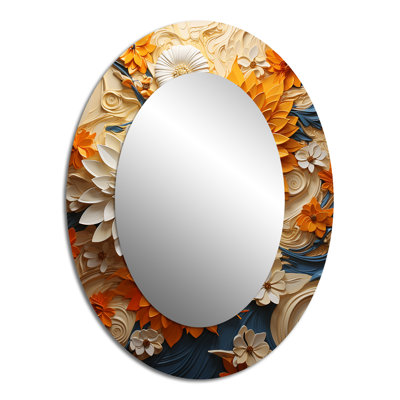 Radiant Reverie Botanical - Miroir mural ovale moderne couleur orange