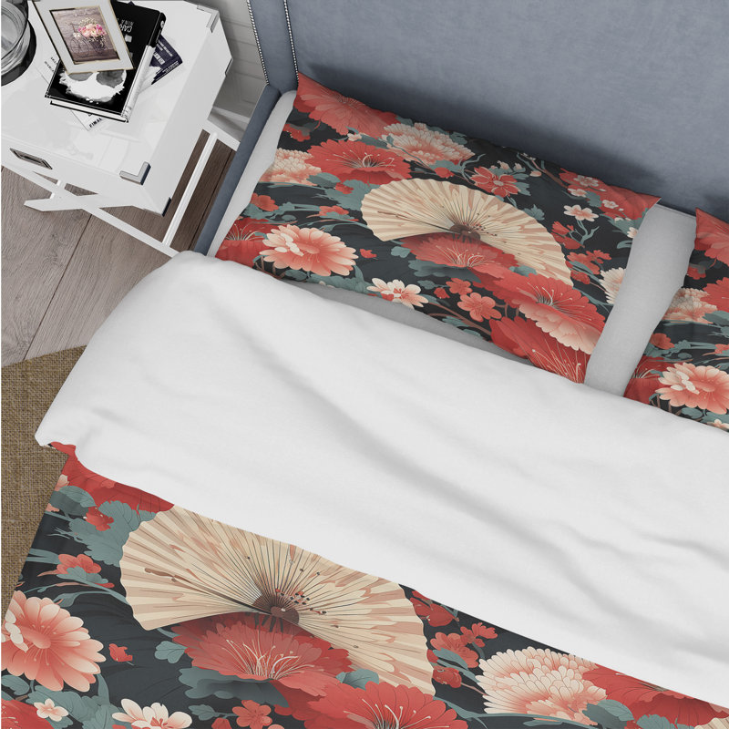 Ensemble de housse de couette Red Geisha, Housse de couette pour très grand lit et 2 très