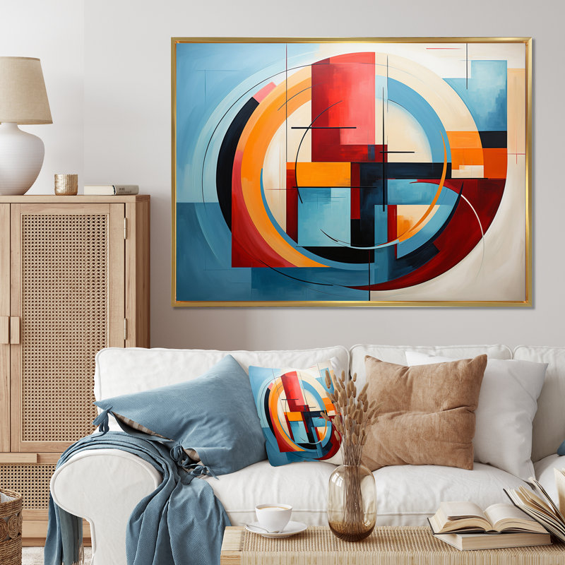 Geometric Abstraction Focus III - Abstract Spirals Wall Decor, H 16 po x l 32 po x P 1 po, Cadre flottant doré