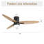 Ventilateur de plafond encastré de 56 pouces de conception moderne avec lumière et télécommande, moteur à courant continu réversible à 3 pales en bois massif