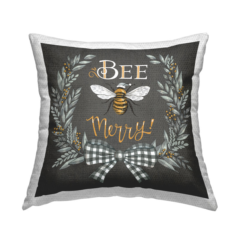 Coussin d'extérieur imprimé "Bee Merry with Garland" par Deb Strain
