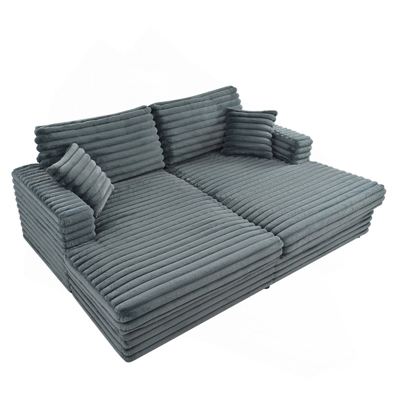 86"W Corduroy Upholstered Cloud Sleeper Sofa Bed Glauser Deep Seat Oversized Chaise Lounge Indoor, Gray