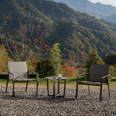 2-Person Outdoor Patio Conversation Set with Coffee Table, Phifertex Sling, Stackable, No Assembly Required