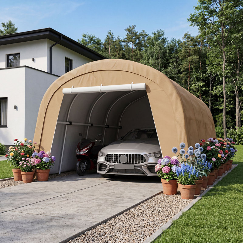 Heavy Duty Carport Portable Garage, 13 Ft. W x 20 Ft. D, Khaki