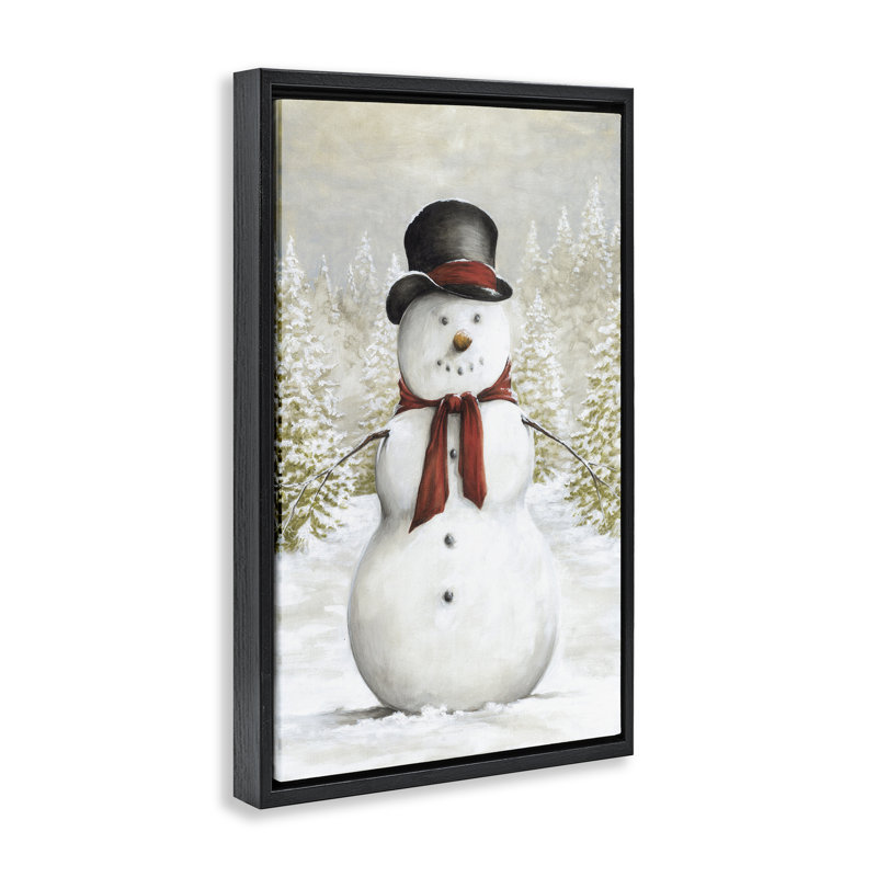 Bonhomme de neige traditionnel dans un cadre flottant, conception par Dogwood Portfolio, H 25 po x l 17 po