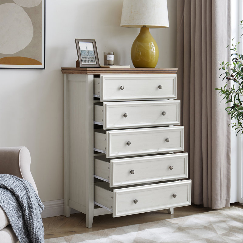 Commode 5 tiroirs Naytasha, Beige/Brown