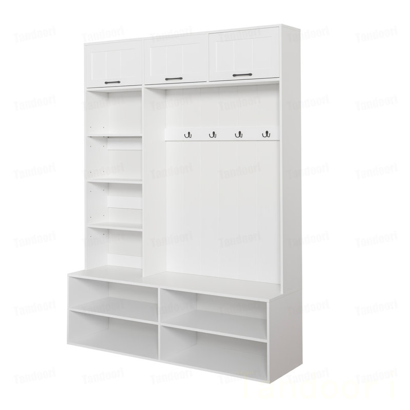 Arbre d'entrée avec banc et rangement pour chaussures, banc d'entrée 5 en 1 avec portemanteau, armoire de rangement moderne avec 4 crochets pour le couloir, l'entrée et le salon