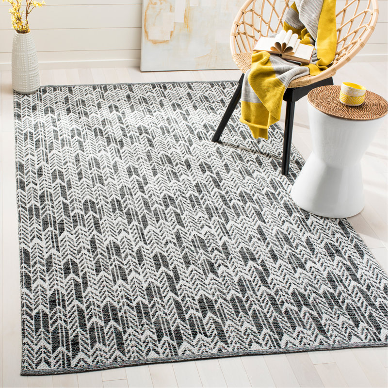 Tapis noir/ivoire chevron fait main à tissage plat Paz, Rectangle 8 pi x 10 pi