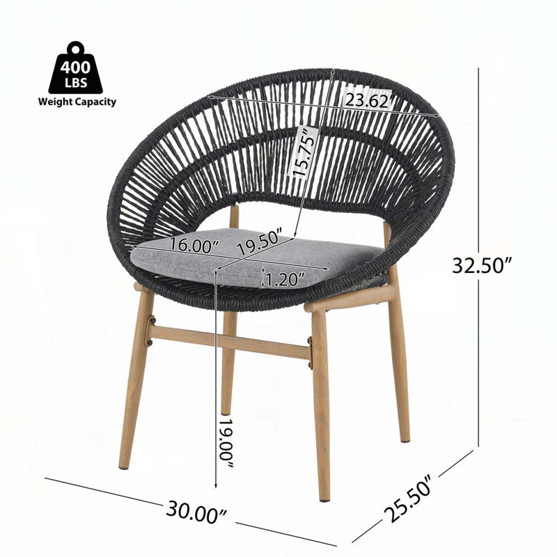 Chaise d'extérieur en osier de style papasan, Gris foncé, Teck