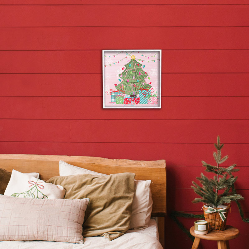 «Merry Pinkmas», giclée encadrée par Nicole Tamarin, H 12 po x l 12 po, Estampe numérique encadrée blanc bord de mer