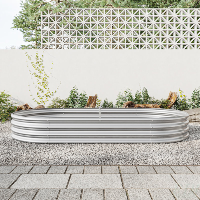 Raised Garden Bed Outdoor,   Oval Large Metal Raised Planter Bed For For Plants, Vegetables, And Flowers - Silver, Silver