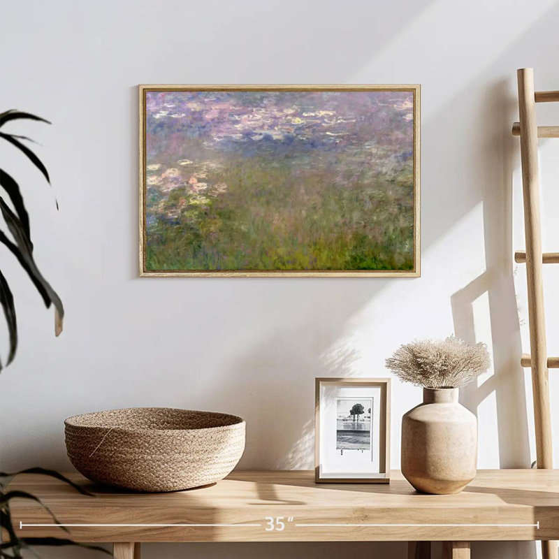 Nymphéas VI, 19 po x 13 po, Cadre flottant en bois naturel