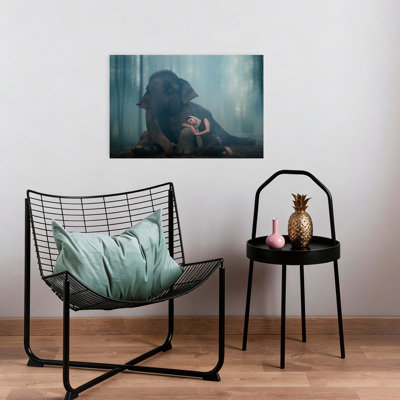 Elephant Forest Slumber Abstract Contemporary Forest Landscape Wall Art Print 1 Piece Wrapped Canvas Wall Art