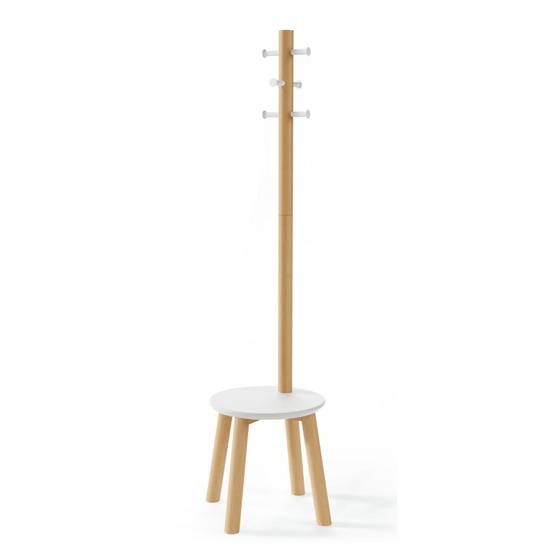Umbra Pillar Stool and Coatrack, White/Oak