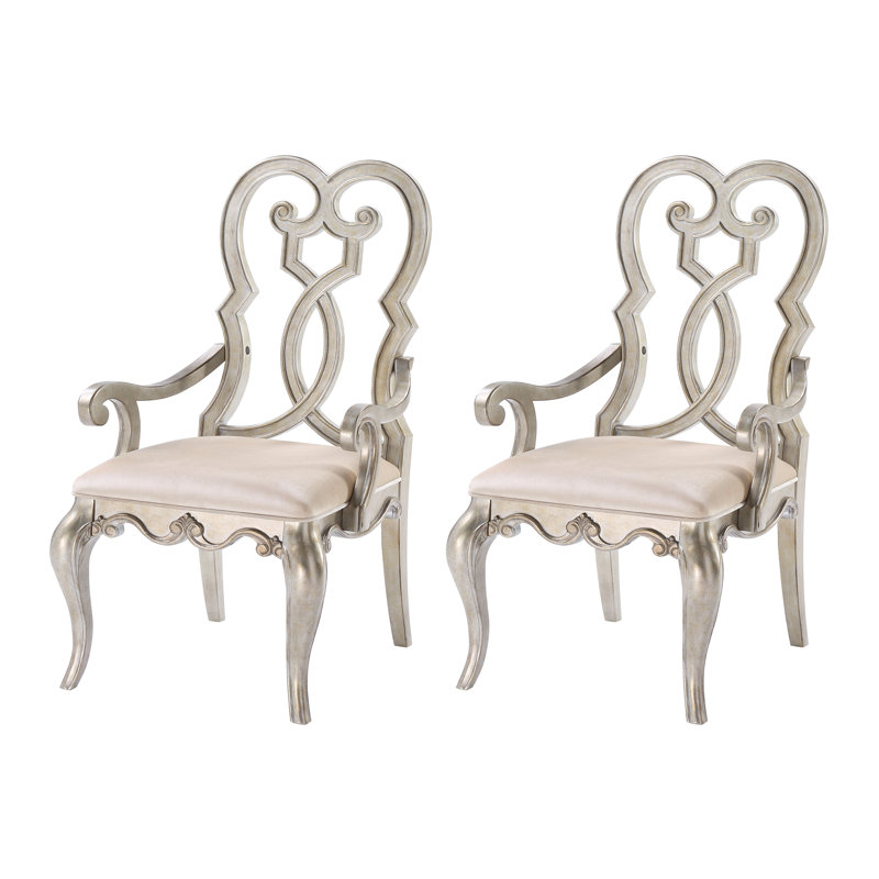 Ivory Velvet Upholstered Arm Chair with Antique Champagne Wood Frame