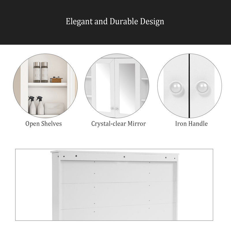 Armoire à miroir de salle de bain 47 po avec rangement, tablette réglable et tablettes ouvertes, armoire à pharmacie murale pour salle de bain, chambre à coucher, meuble-lavabo