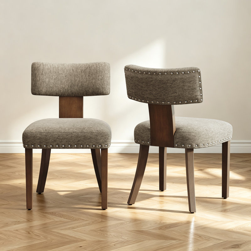 Chaise rembourrée avec coussin épais, pieds en bois massif, Brun
