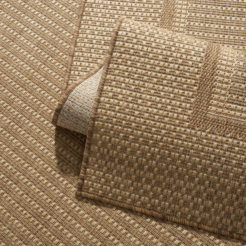 Tapis de corridor géométrique beige/brun résistant aux UV pour intérieur/extérieur, Tapis de couloir 2 pi x 6 pi