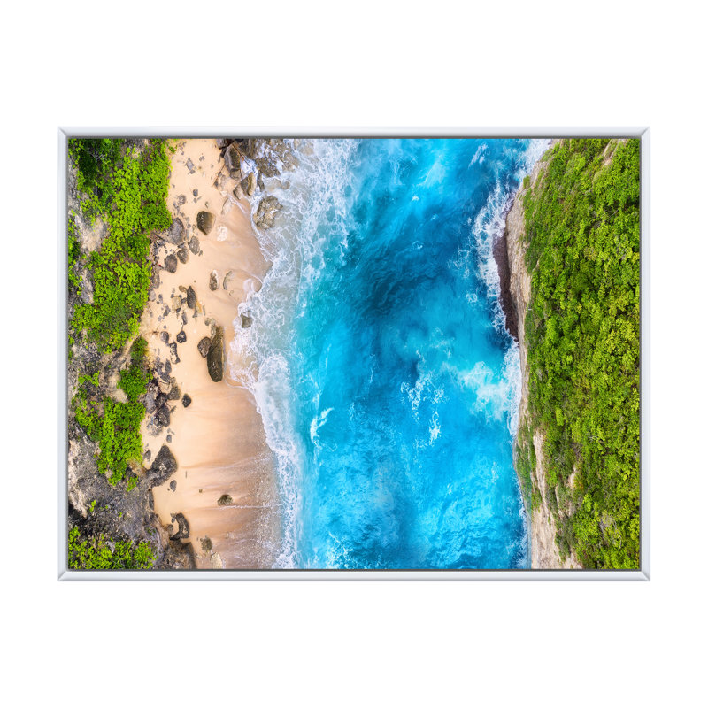 Vue aérienne de la plage tropicale turquoise II - reproduction sur toile, H 24 po x l 32 po, Toile à cadre flottant blanc