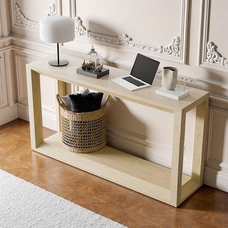 Canapé-console en placage de bois massif de 60 po de largeur avec rangement, Imitation chêne