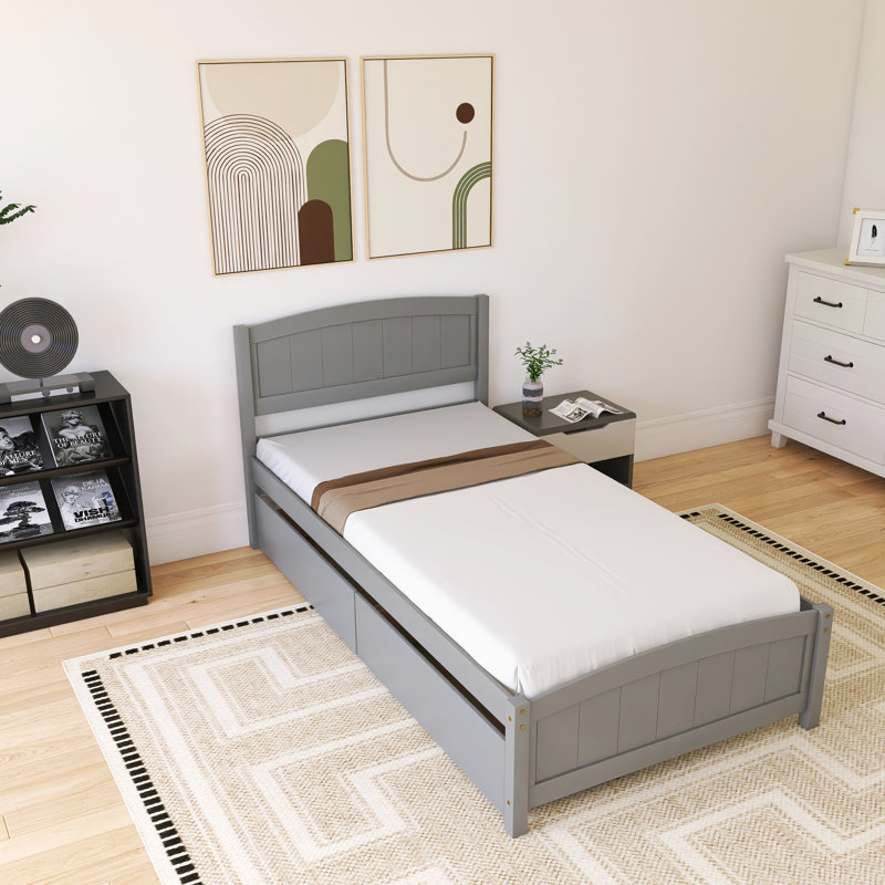 Lit plateforme simple avec deux tiroirs, Gris