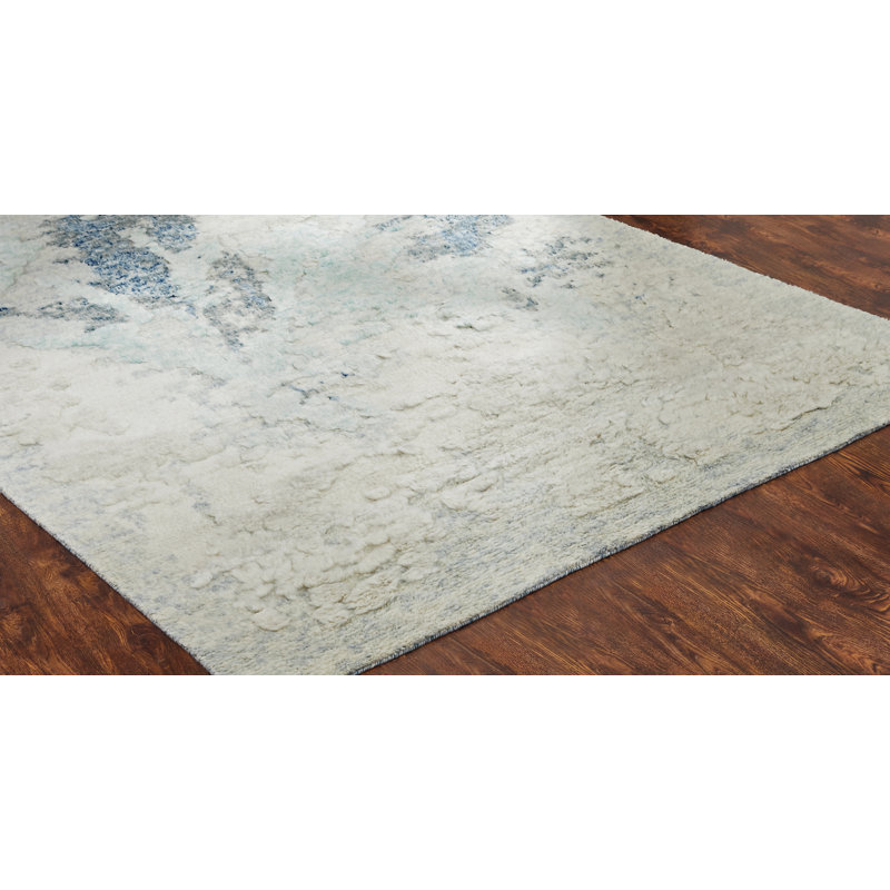 Dereonna Hand Knotted Wool Abstract Area Rug in White, Rectangle 4' x 6'