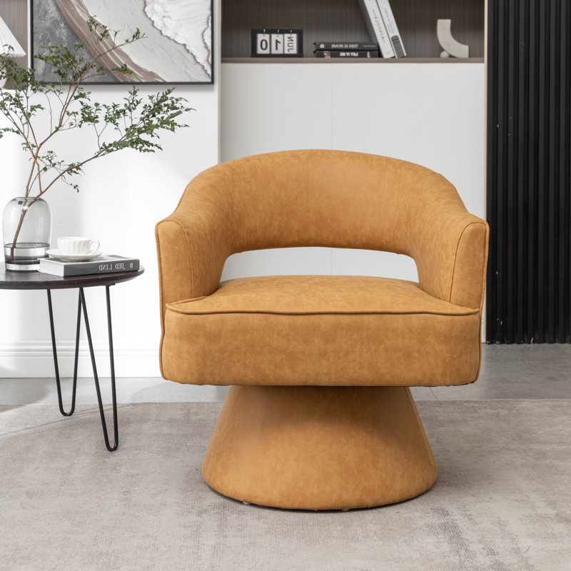 Fauteuil demi-tonneau pivotant de 28 po Kenzlee, Polyester jaune