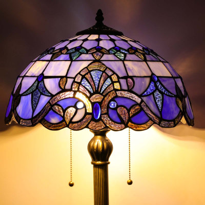 Lampe sur pied Tiffany, abat-jour de style baroque bleu et poteau en métal rétro, température de couleur réglable à 3 couleurs, lampe de lecture d'angle pour la chambre à coucher, salon, bureau, décoration