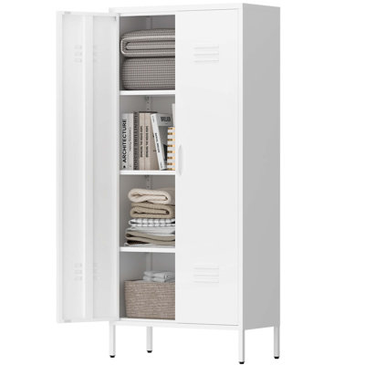 Modern Storage Cabinet With Adjustable Shelves, Magnetic Door Stopper, Aluminum Alloy Handles, And Breathable Design For Home Organization