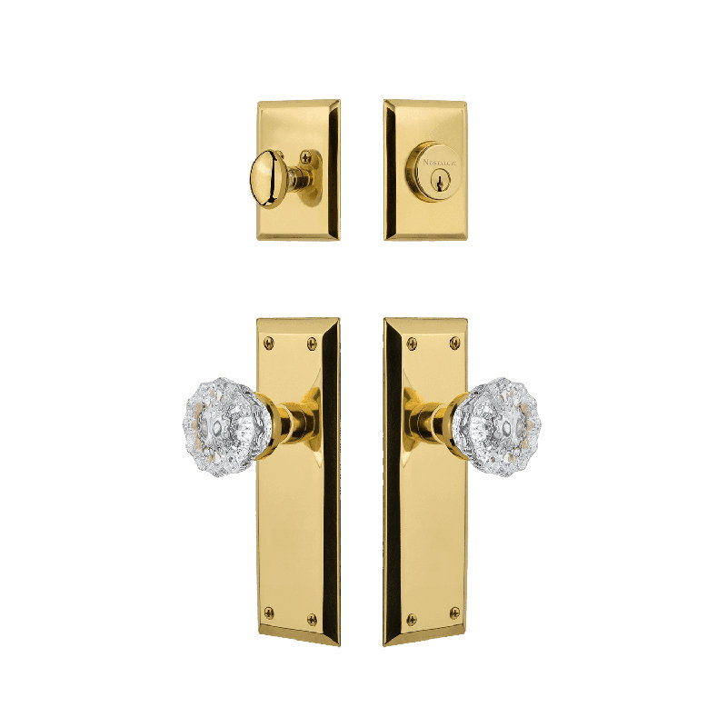 Nostalgic Warehouse New York Entry Set with Crystal Knob, Unlacquered Brass, 2.375
