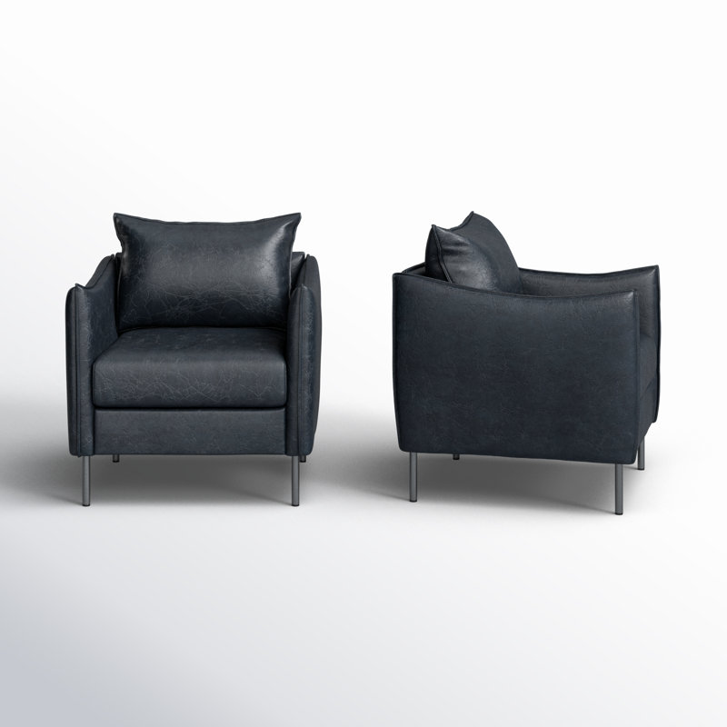 Eamor 30" W Modern Faux Leather Armchair with Unique Arms, Navy Faux Leather