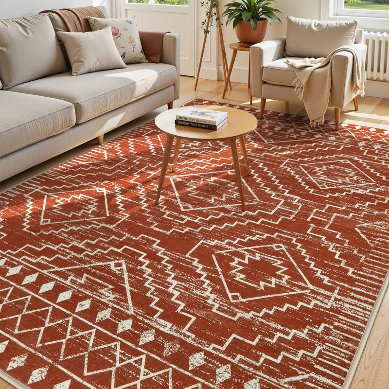 Tribal Geometric Washable Area Rug for Living Room & Bedroom, Non-Slip Moroccan Rug, Rectangle 8' x 10'