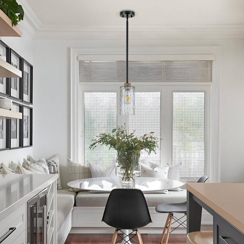 1-Light Simple Glass Pendant Light with Linen, Adjustable Swivel Canopy for Kitchen Island, Dining Rooms, Entryways