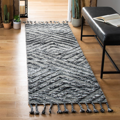 Powell Hand Knotted Wool/Viscose Geometric Rug in Charcoal/Gray