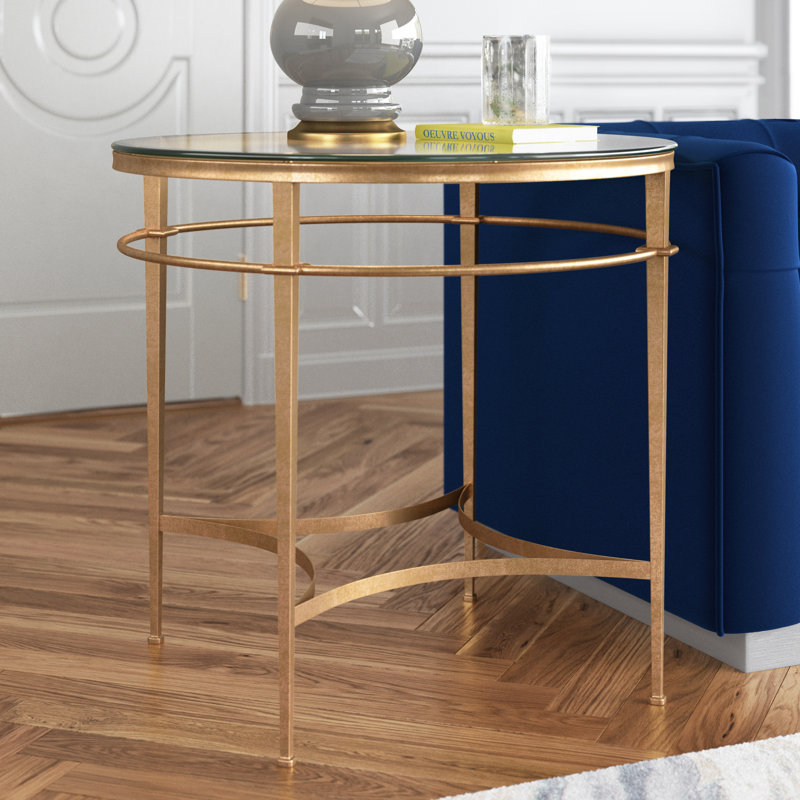 Table de bout en fer et en verre H 23 po Genevieve