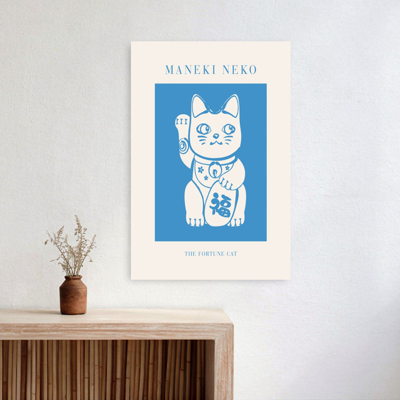 Maneki Neko Fortune Cat Traditional Contemporary Cat Wall Art Print 1 Piece Wrapped Canvas Wall Art, 60.96cm H x 40.64cm W